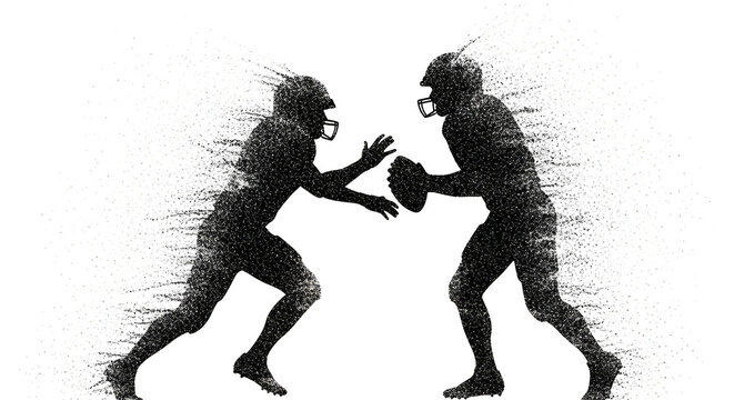 Football players collide amidst a digital burst