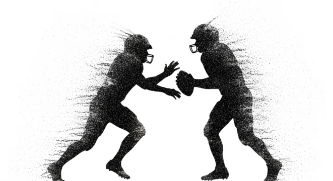 Football players collide amidst a digital burst