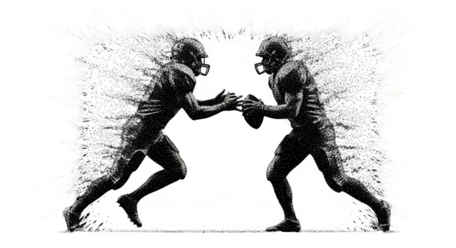Gridiron exchange football transfer with particle burst - Powered by Adobe