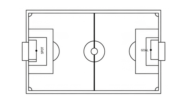Illuminated soccer field in outline form
