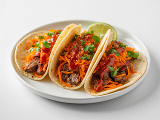 Savory beef tacos with shredded carrots and cilantro lime