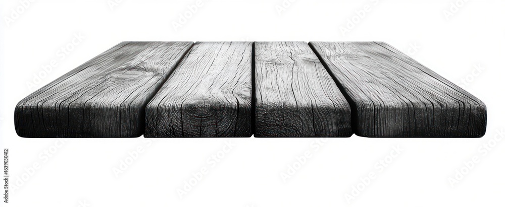 Poster close-up of four weathered wooden planks arranged side by side with visible grain and texture on a w