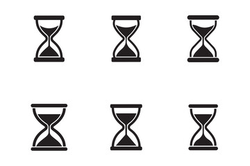Collection of hourglass illustrations in various stages of sand flow representing time management and deadline adherence and urgency concepts