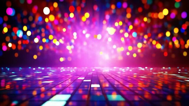 カラフルなネオンがきらめくフロアの背景動画