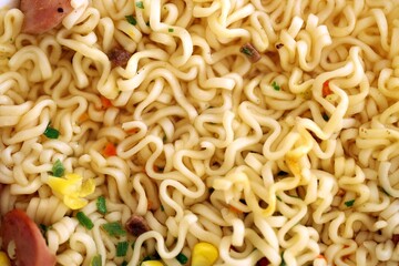 Noodles with spicy sauce and green onion chopped parts