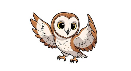 Cute Cartoon Barn Owl Flying Illustration