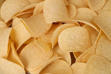 Homemade Flavored Paprika Potato Chips in a Bowl, top view. Flat lay