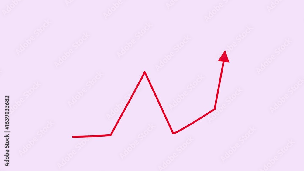 Poster animated red growth chart with upward arrow showing business success and finance progress. business 