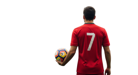 Soccer player with ball wears lucky number seven