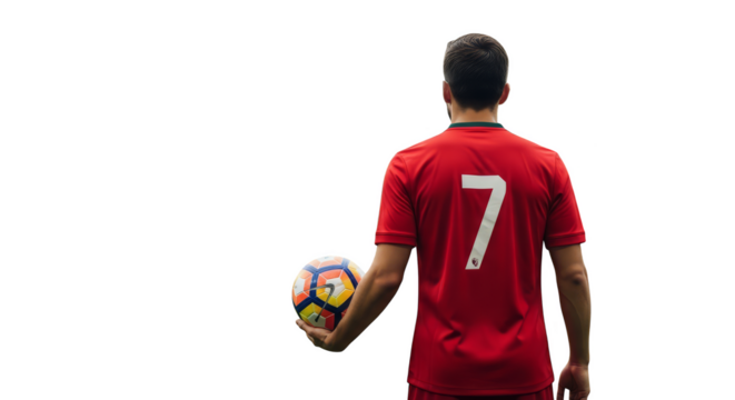 Soccer player with ball wears lucky number seven
