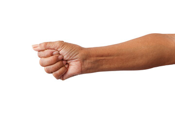 Old woman's hands in various forms on a white background