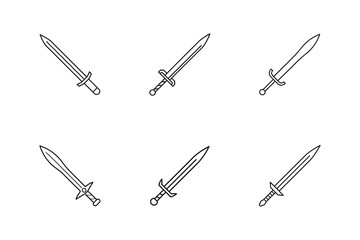 Fototapeta premium Collection of Minimalist Sword Illustrations on White Background Perfect for Fantasy Games and Historical Weapon Designs