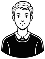 Friendly young man smiling in a clean black and white avatar illustration for profile