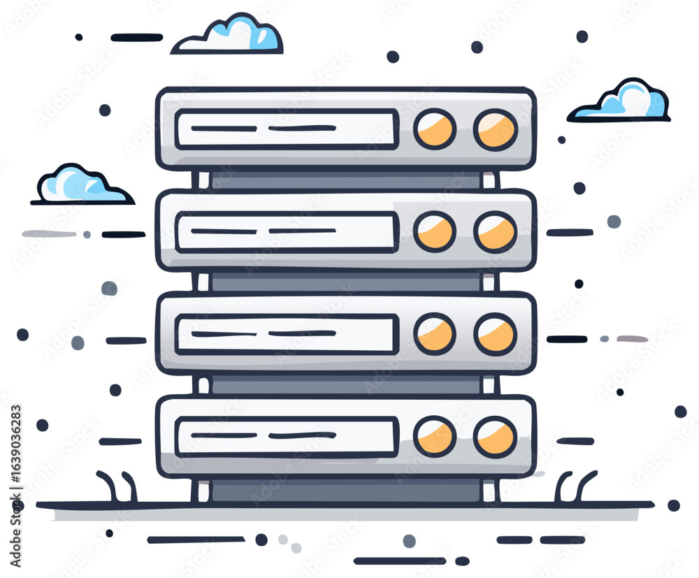 Poster data servers stack and network cloud service storage vector illustration design