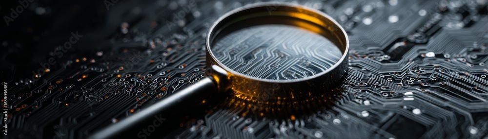 Poster detailed examination of microelectronic components close up view of a circuit board under magnificat