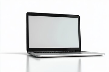 sleek silver laptop with black keyboard and blank screen on white surface viewed from front side