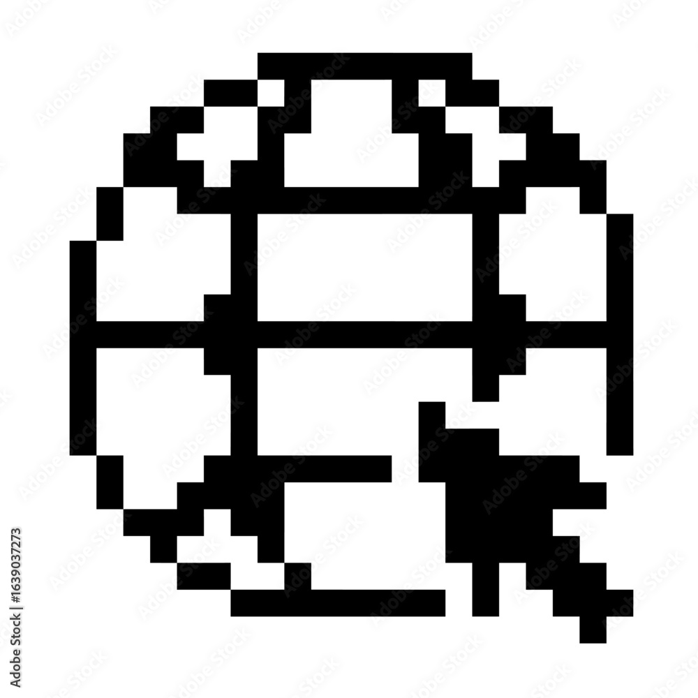 Poster pixel internet icon vector for global communication, web services, and digital networks in a retro p
