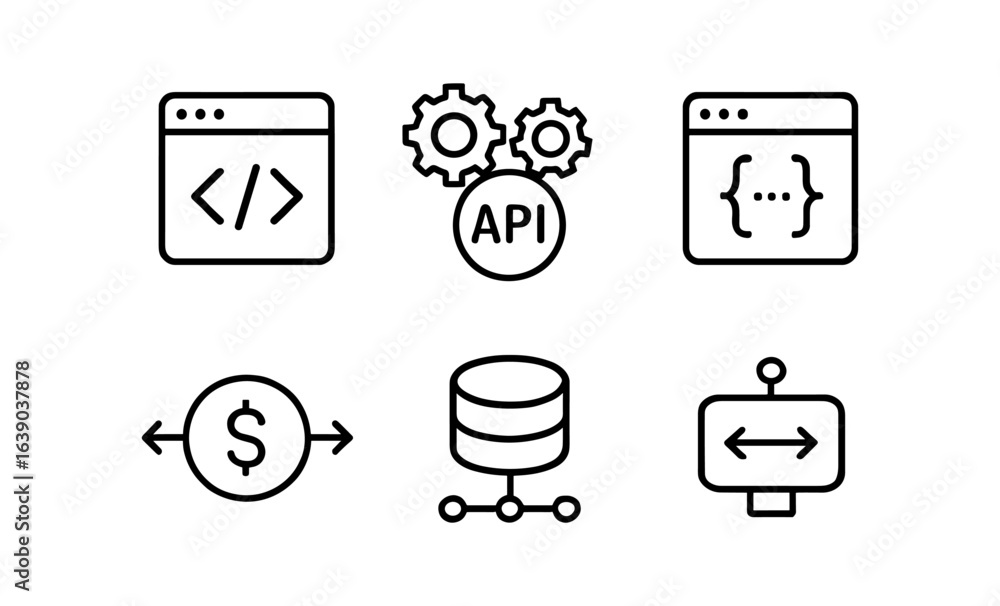 Poster minimalist api and web development icons for modern applications