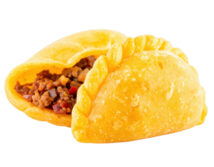 Crispy golden fried empanadas with a savory minced meat filling and decorative braided edge.