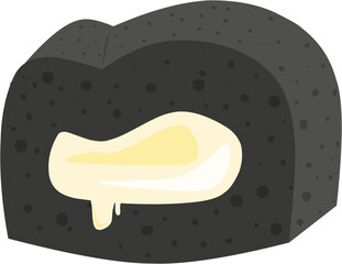 Black sticky rice cake slices filled with melted cheese