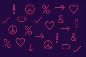 Seamless pattern with hearts, letters, and musical notes vector illustration