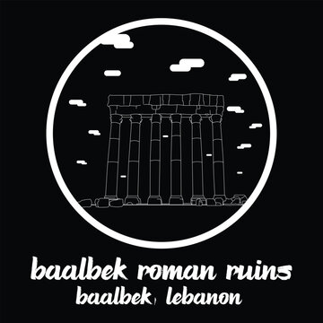 Circle Icon Baalbek Roman Ruins. Vector illustration

