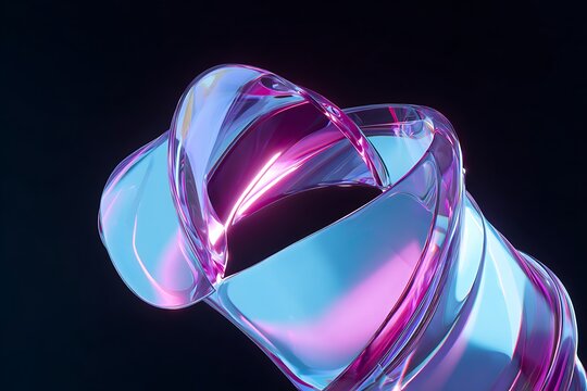 a 3D rendering of a crystal or glass object with a holographic effect, resembling a pentagonal prism or cube