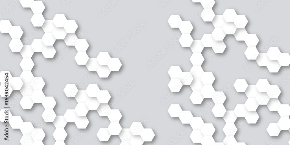 Poster the white hexagons are elevated casting subtle shadows on the lilac background, the pattern is consi