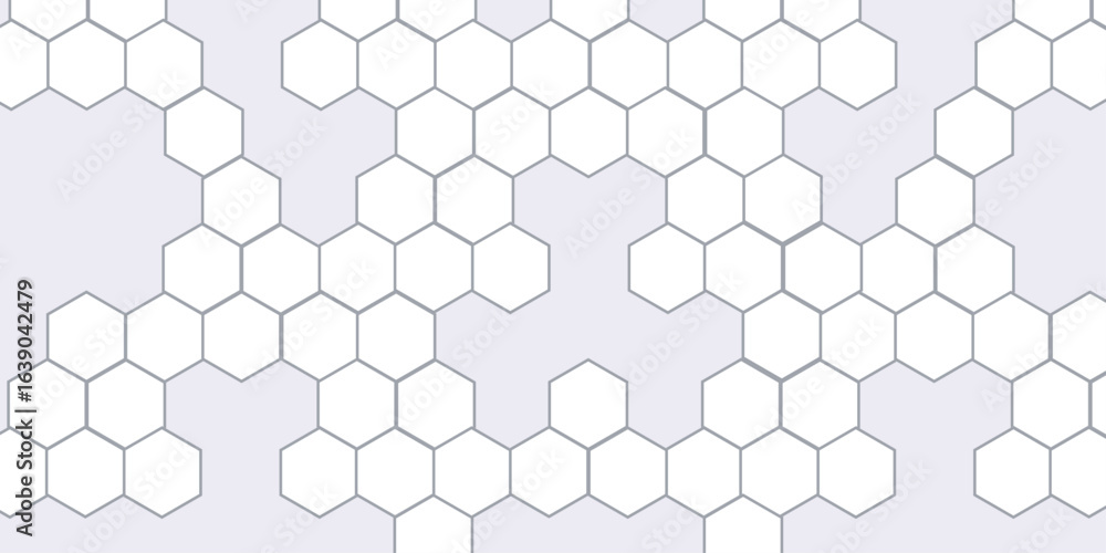 Poster the white hexagons are elevated casting subtle shadows on the lilac background, the pattern is consi