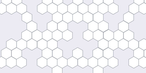 The white hexagons are elevated casting subtle shadows on the lilac background, The pattern is consistent across the entire image.