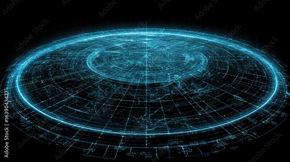 Poster futuristic digital globe interface representing global connectivity and data visualization in neon b