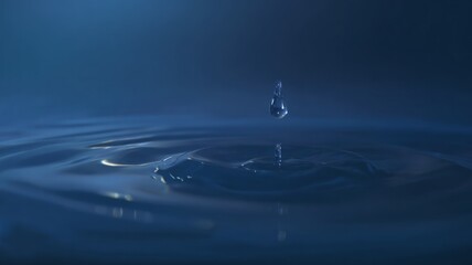 Water droplet ripples in tranquil blue enviroment. AI image
