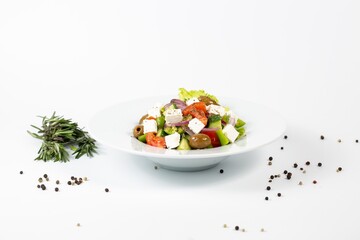 Salad with feta cheese olives and fresh vegetables