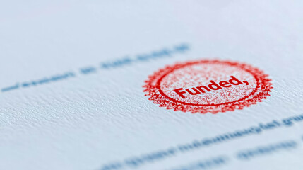 Medical Research Funding. A close-up of a research grant approval document stamped "Funded," symbolizing successful medical research financing
