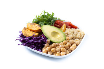 Healthy salad with avocado,lettuce,tomato and chickpeas isolated on white background