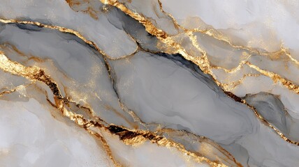 Elegant gold veins on gray marble surface. AI image