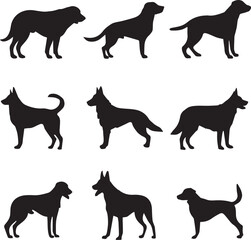 Obraz premium Silhouette collection of different breeds of dogs vector illustration