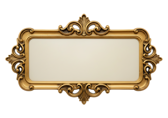 Ornate golden rectangular frame with blank space isolated on transparent background