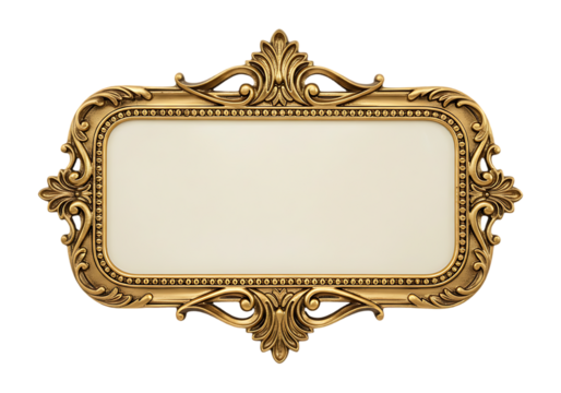 Ornate golden baroque frame isolated on transparent background