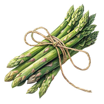 Watercolor illustration of asparagus isolated on transparent background, healthy food.