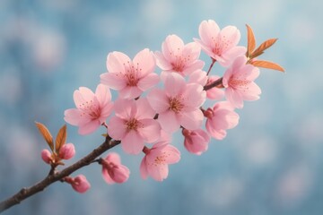 Obraz premium A delicate dance of pink blossoms against a serene blue sky
