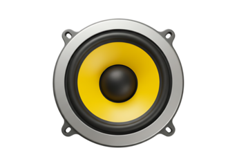 Yellow speaker driver isolated on transparent background