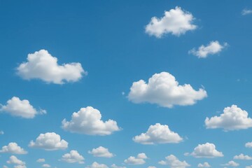 Fototapeta premium A serene expanse of blue sky dotted with fluffy white clouds, symbolizing tranquility and endless possibilities