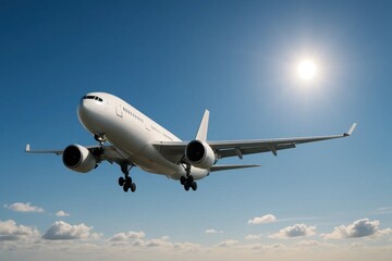 Fototapeta premium A Commercial Jet Soars Through a Sunlit Sky