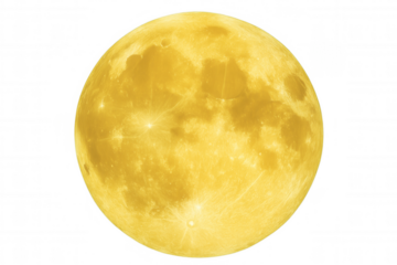 Bright yellow full moon isolated on transparent background, perfect for space projects and night scenes