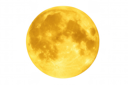 Glowing full moon revealing detailed lunar surface, craters visible against transparent backdrop, ideal for graphic design compositions
