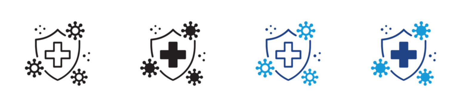 Immune System multiple icon set , immune from flu germ icon, virus protection, hygiene shield, bacterial prevention, outline icons,  vector illustration