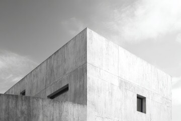 Obraz premium Modern concrete building corner against a cloudy sky, black and