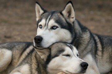 Obraz premium A Glimpse into the Lives of Siberian Huskies