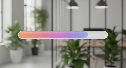 Gradient Progress Bar with Colorful Fill Over Blurred Modern Office Environment